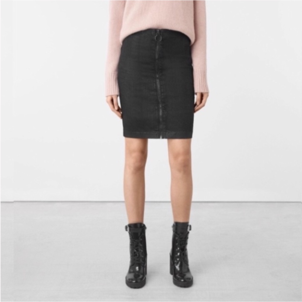 All Saints Jade pencil skirt coated black denim